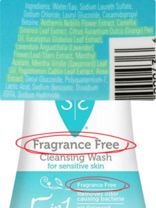 misleading labels on Summer's Eve washes contain fragrance